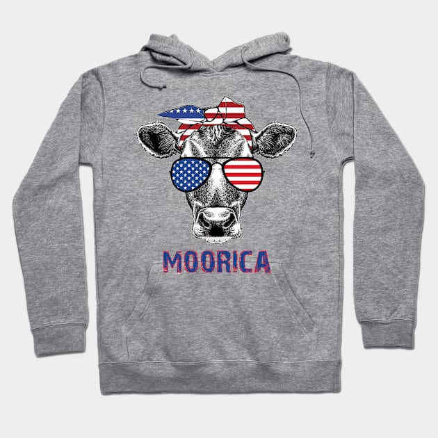 Patriotic Cow with Bandana Hoodie by CoApparel